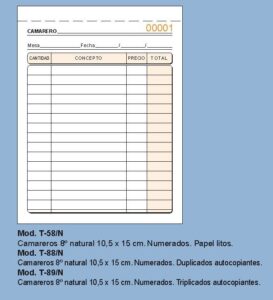 Loan T88N Talonario Camareros 1/8 Duplicado Numerado